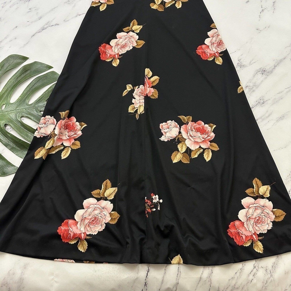 Mister Robert Womens Vintage Maxi Dress M Black Pink Rose Floral High Neck 70s - Picture 4 of 10